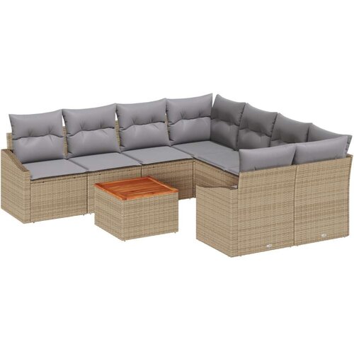  9-dijelni vrtni sofa set s jastučićima bež poli ratan akacija Slike