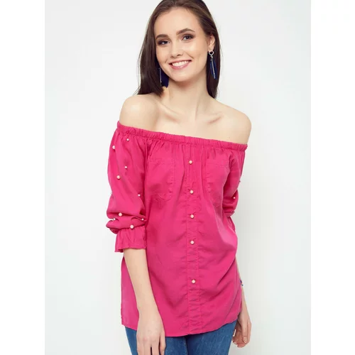 Yups Blouse with pearls revealing the shoulders fuchsia