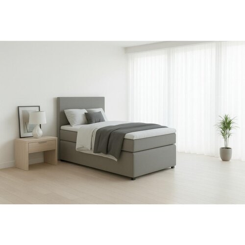 MID.YOU BOXSPRING POSTELJA 90 cm x 200 cm , tekstil, leseni material siva Slike