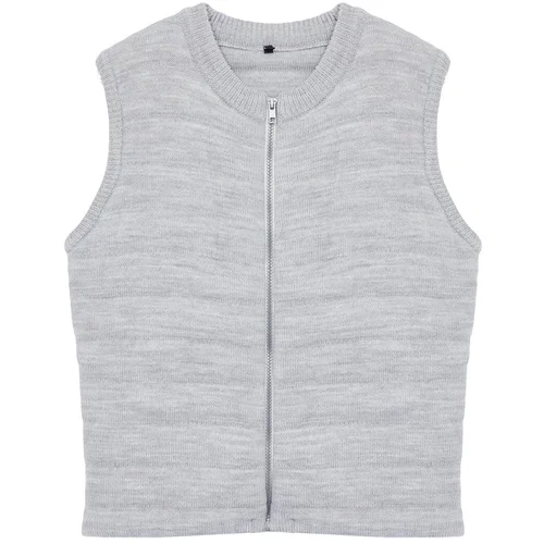 Trendyol Gray Melange Zippered Crew Neck Regular Vest