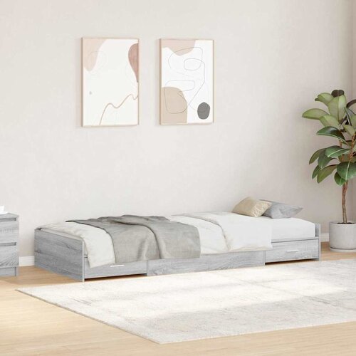 VidaXL s uzglavljem s ladicama Siva Sonoma 90 x 200 cm Konstruirano drvo Slike