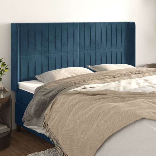 Vzglavje z u&amp;scaron;esi temno modro 203x16x118/128 cm žamet, (20932684) Slike