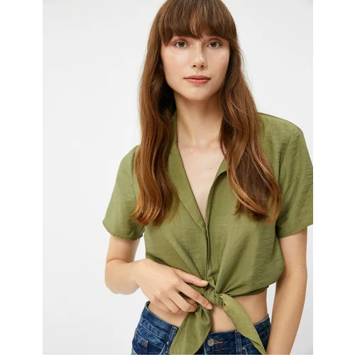 Koton Crop Shirt Tied Front with Buttons Short Sleeve Viscose Blend