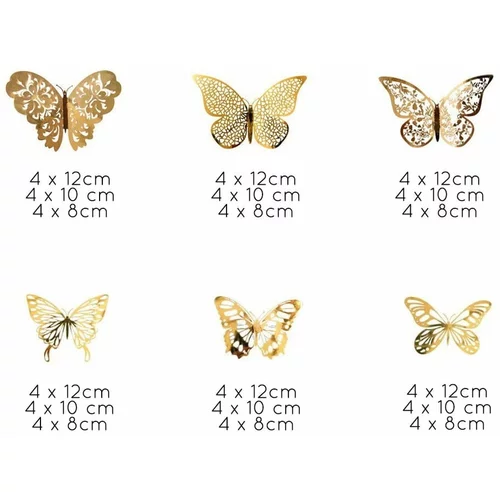 Ambiance Komplet 36 samolepilnih stenskih metuljev v zlati barvi Butterflies Gold