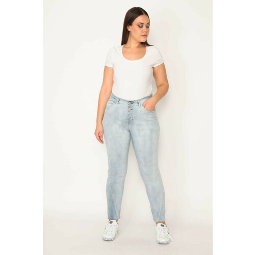 Şans Women's Plus Size Blue Wash Effect 5 Pocket Jeans Slike