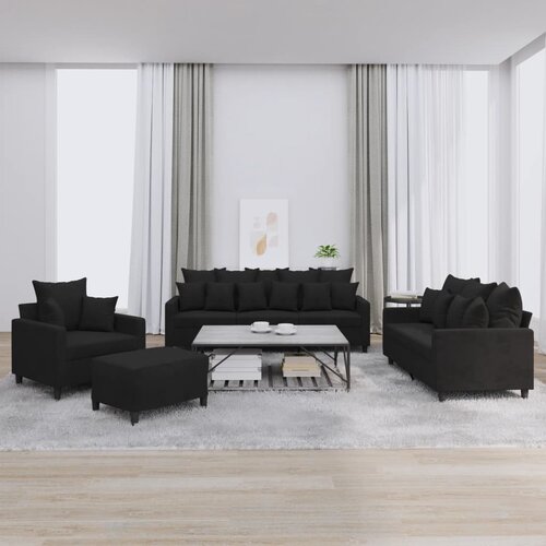 VidaXL 4-dijelni set sofa s jastucima crni bar&amp;scaron;unasti Slike