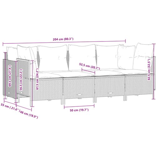  5-dijelni vrtni set sofa s jastucima bež od poliratana 204 x 55 x 70 cm Slike