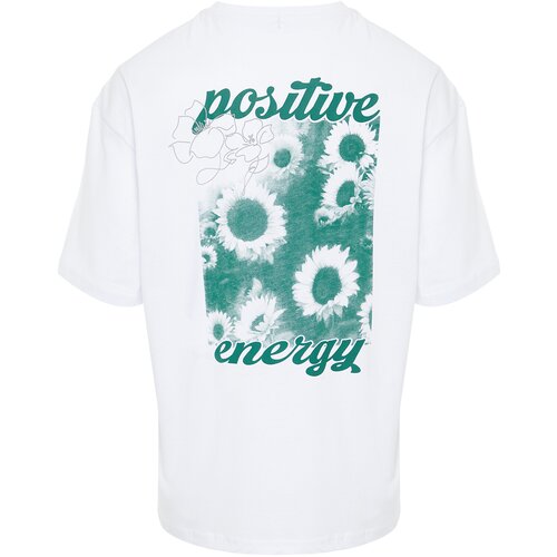 Trendyol White Men's Oversize/Wide Cut Crew Neck Flower Printed 100% Cotton T-Shirt Slike