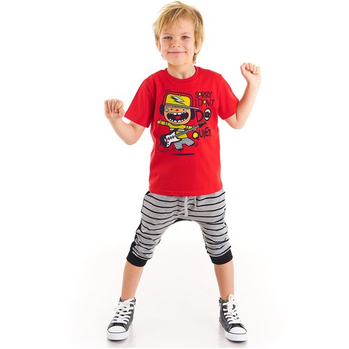 Denokids Jake Boys Red T-shirt Gray Capri Shorts Set Slike