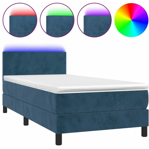 vidaXL Box spring postelja z vzmetnico LED temno modra 100x200cm žamet, (20900955)