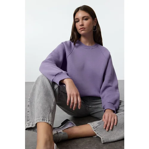 Trendyol Lila Relaxed/Comfortable Fit Basic Raglan Sleeve Crew Neck Knitted Sweatshirt