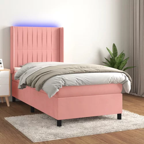 box spring s madracem LED ružičasti 90x200 cm baršunasti