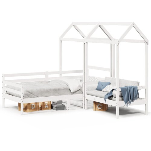 VidaXL Set dnevnog kreveta i klupe s krovom bijeli 90x200 cm borovina Slike
