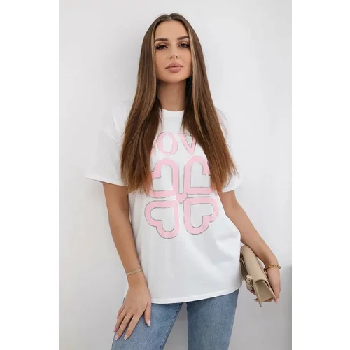 Kesi Love Heart Cotton Blouse with Print White+Pink
