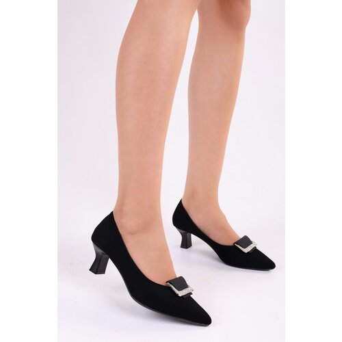Shoeberry Women's Savoir Black Suede Heeled Shoes Stiletto Cene