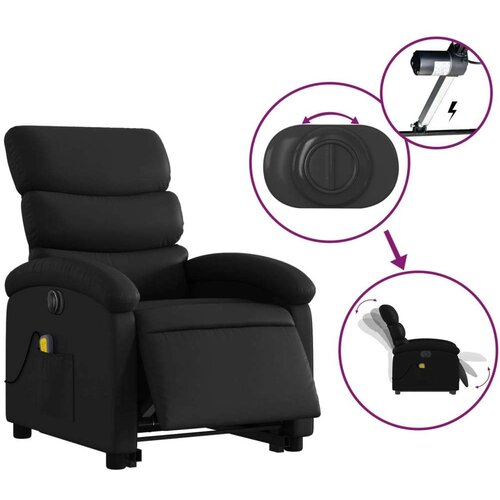 VidaXL Električni masažni naslonjač na podizanje od umjetne kože crni Slike