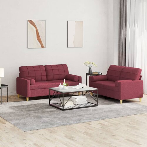  2-dijelni set sofa s jastucima crvena boja vina od tkanine Cene