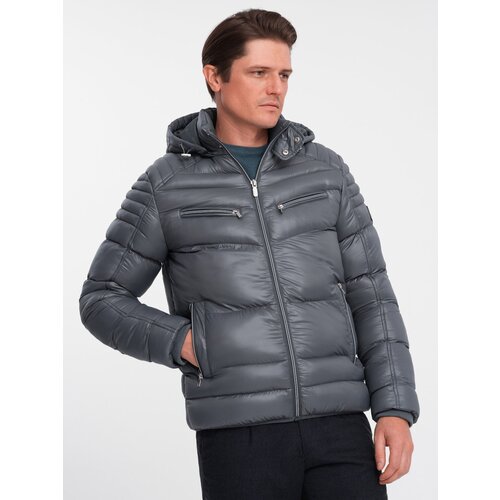 Ombre Men&amp;#039;s quilted winter jacket with decorative zippers - graphite Slike