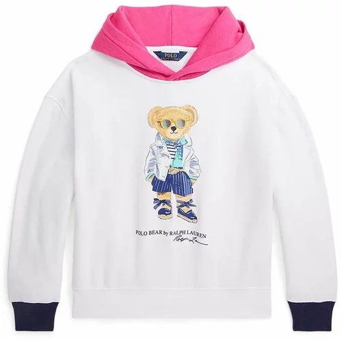 Polo Ralph Lauren Otroški pulover bela barva, s kapuco