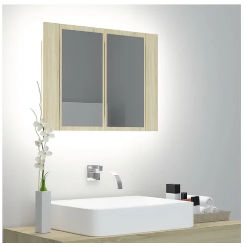  LED kopalniška omarica z ogledalom sonoma hrast 60x12x45 cm