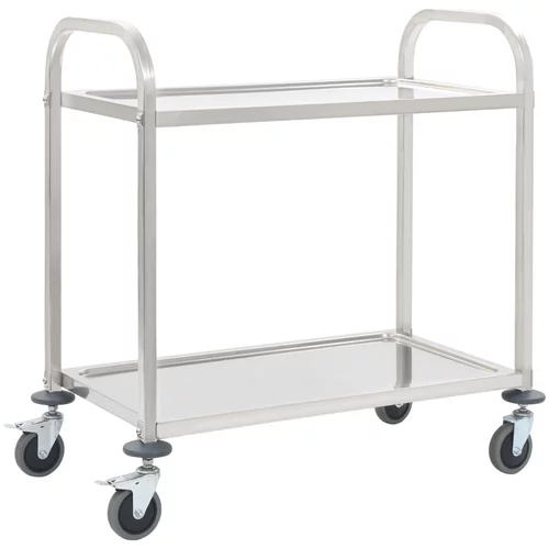 vidaXL Kuhinjski voziček 2-nadstropni 96,5x55x90 cm nerjaveče jeklo
