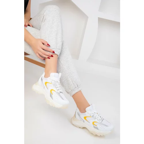 Soho White-Silver-Yellow Women's Sneakers 18109
