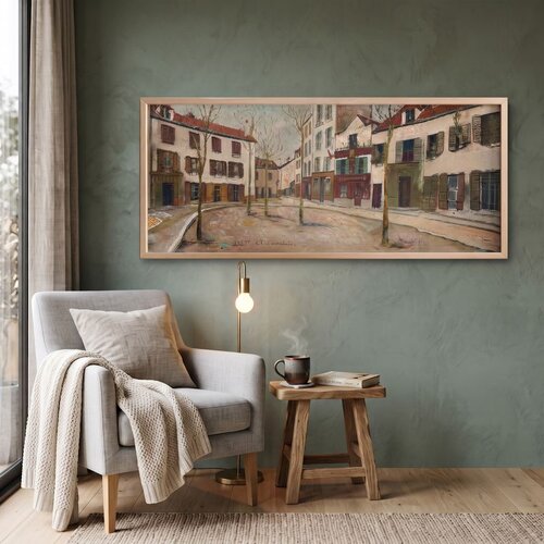 Wallxpert uramljena MDF slika ARTSNTMDL14, trg na Monmartru sa drvoredom i kućama sa kapcima, 50 x 120 cm Slike