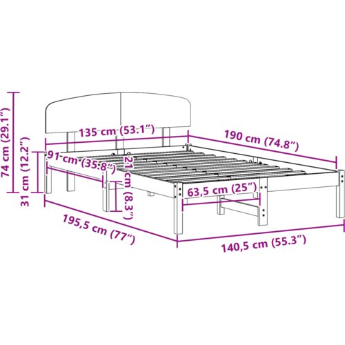 VidaXL Krevetna konstrukcija s uzglavljem Bijela 135x190 cm Solidno drvo bor Slike