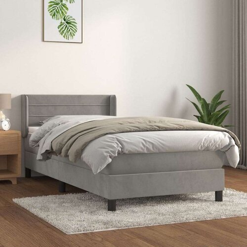 Box spring postelja z vzmetnico svetlo siva 90x200 cm žamet, (20726897) Slike