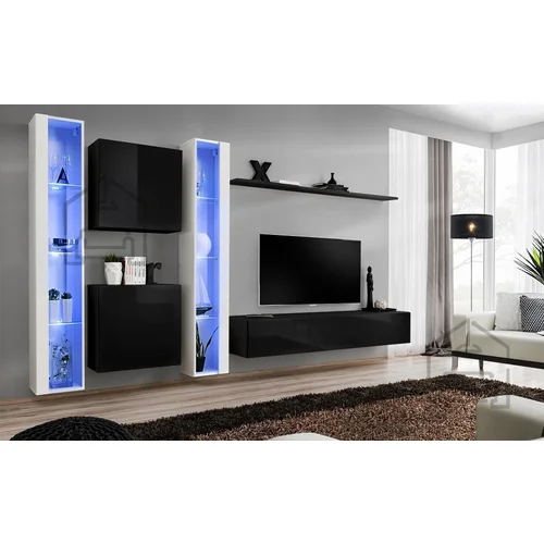 ASM Meble Dnevni TV regal Switch XVI 330 cm LED - bel/črn