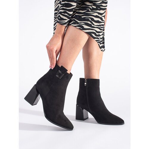 GOODIN Black suede ankle boots on a heel Cene