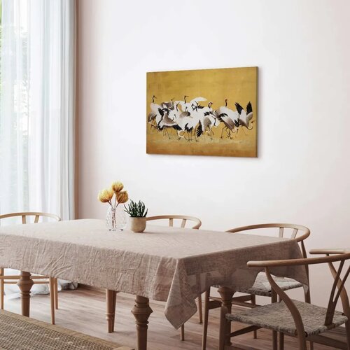 Slika - Japanese cranes - a flock of birds against a golden background based on a painting by Ishida Yūtei 120x80 Cijene