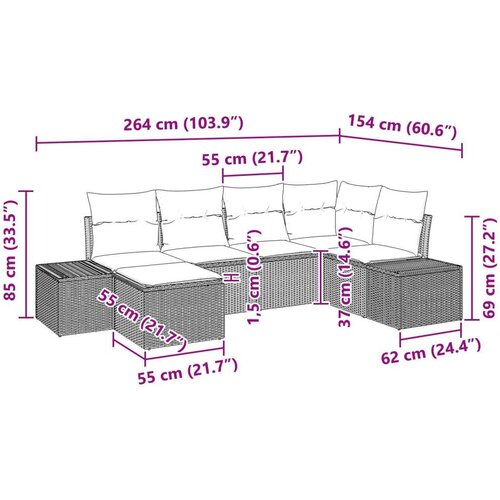  Garnitura Kauča za Vrt Set od 6 Crna Ratan Poliester Slike