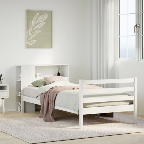 vidaXL Knjižna postelja brez vzmetnice bela 90x190cm trdna borovina Cene