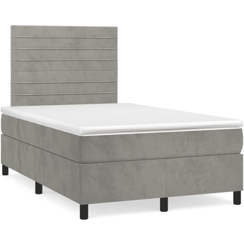 vidaXL Box spring postelja z vzmetnico LED sv. siva 120x190 cm žamet Cene