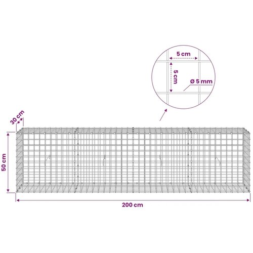  Gabion s žicom debljine 5 mm i mrežom 5x5 cm 200x30x50 cm - 30 cm 50 cm 200 cm Slike