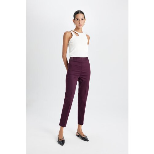 Defacto Cigarette Normal Waist Elastic Straight Leg Basic Plain Claret Red Satin Trousers Slike