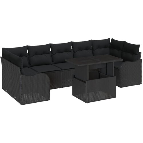 vidaXL set vrtnog namještaja od 8 komada s jastučićima crni poli ratan, dvostruka vrtna sofa s jastučićima crni poli ratan Cijene