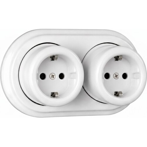  Elhard - Dvostruka zidna keramička retro utičnica sa okvirom SCHUKO 230V bela Slike