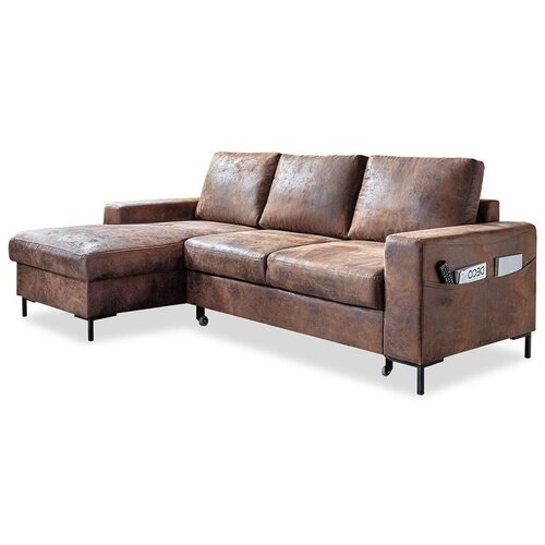 Miuform rjava kotna raztegljiva sedežna garnitura iz umetnega usnja Lofty Lilly Vintage Brown, levi kot Slike