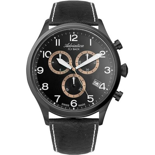 Adriatica muški aviation hronograf safir crni elegantni ručni sat sa crnim kožnim kaišem Cene