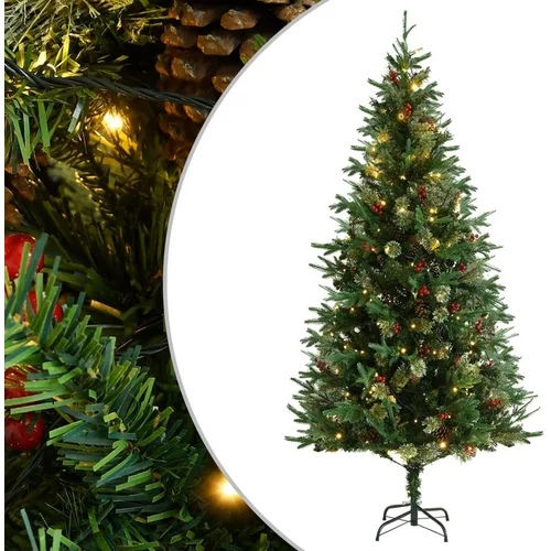 vidaXL božićno drvce s LED svjetlima i češerima zeleno 225 cm PVC i PE
