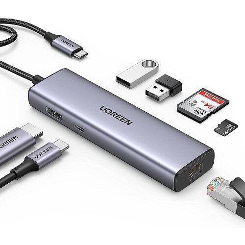 Ugreen Adapter Hub USB-C na 2x USB 3.0, HDMI, RJ45, SD/TF, (20776911) Cene