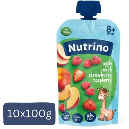 Nutrino pire od voća, Jabuka, breskva, jagoda i malina, 100g, 10 komada Slike