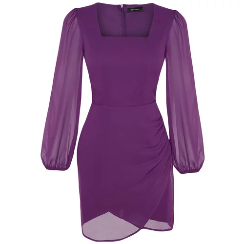 Trendyol Plum Square Collar Dress With Chiffon Lining, Mini Weave