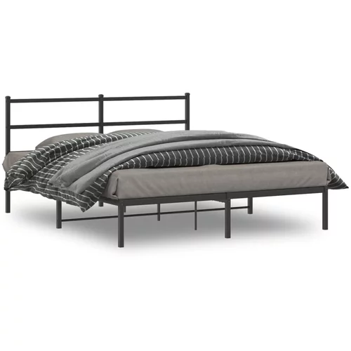 vidaXL Kovinski posteljni okvir z vzglavjem črn 150x200 cm