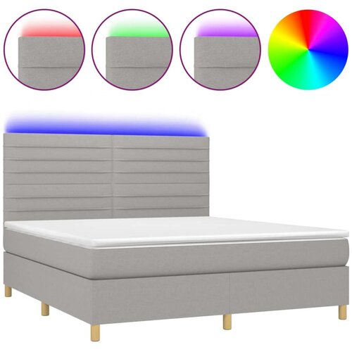  Krevet box spring s madracem LED svjetlosivi 160x200 cm tkanina Slike