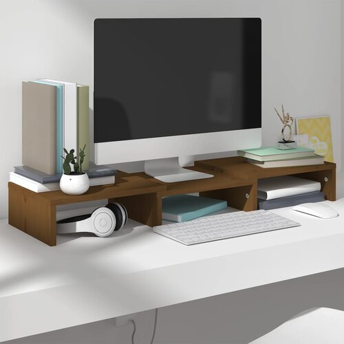 The Living Store Stojalo za zaslon medeno rjavo 60x24x10,5 cm trdna borovina - Stojalo Za Zaslon, (21485933) Slike