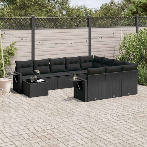 VidaXL 11-dijelni set vrtnih sofa od poliratana s jastucima crni Slike