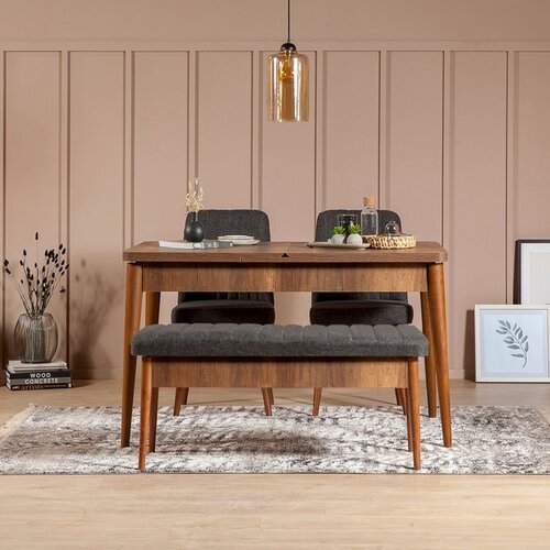 Hanah home Vina 1053 - Anthracite, Walnut WalnutAnthracite Extendable Dining Table & Chairs Set (4 Pieces) Cene